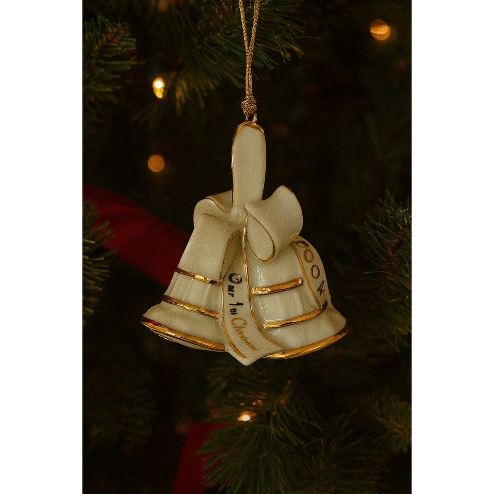New In Box Lenox 2001 Annual Our 1st Christmas Together Ornament Bell Beige Gold